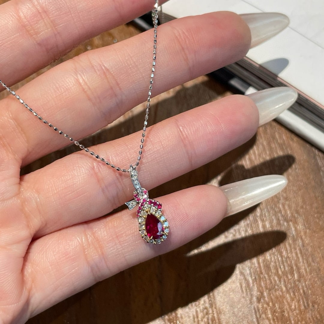 14k Gold 0.45 Ct Natural Ruby & Diamond Pendant( Without Chain ) - 3