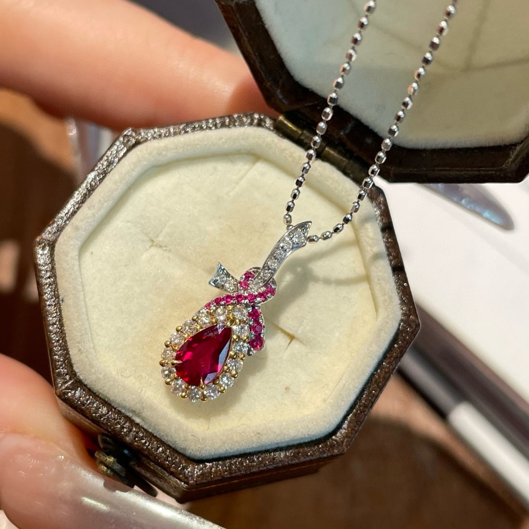 14k Gold 0.45 Ct Natural Ruby & Diamond Pendant( Without Chain ) - 4