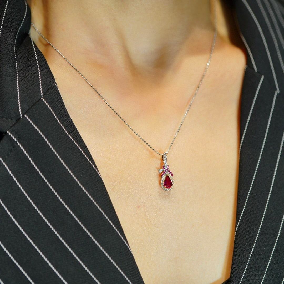 14k Gold 0.45 Ct Natural Ruby & Diamond Pendant( Without Chain ) - 5