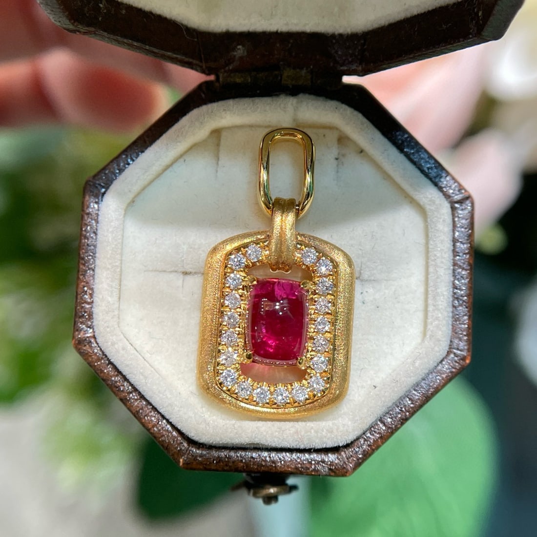 14k Gold 1 Ct Natural Tourmaline & Diamond Pendant( Without Chain ) - 2