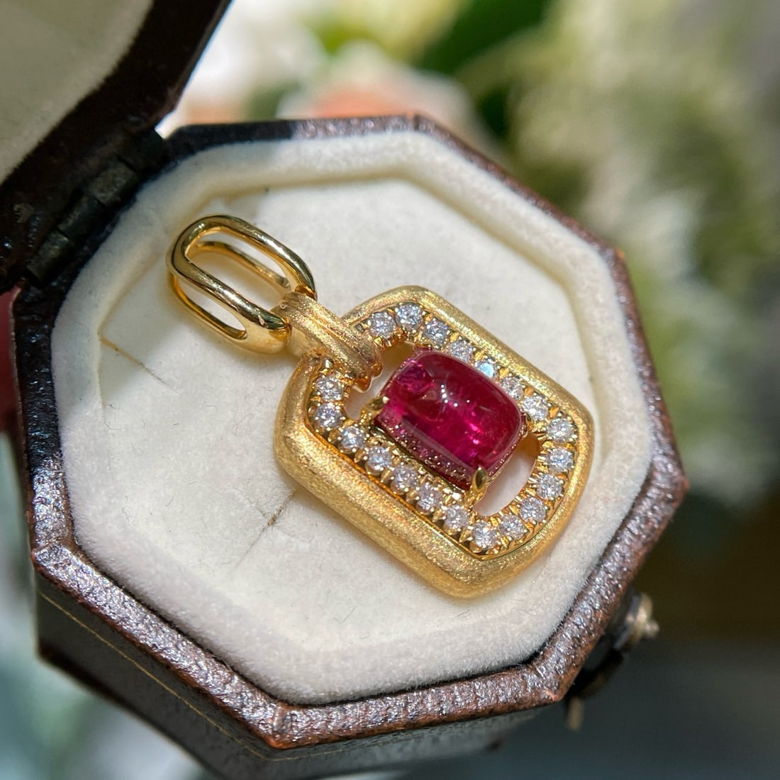 14k Gold 1 Ct Natural Tourmaline & Diamond Pendant( Without Chain ) - 3