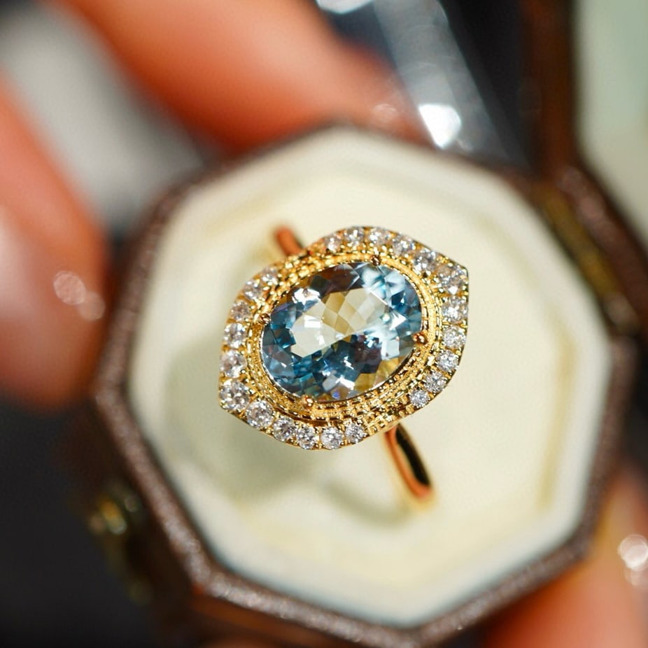 14k Gold 1.4 Ct Natural Aquamarine & Diamond Ring - 2