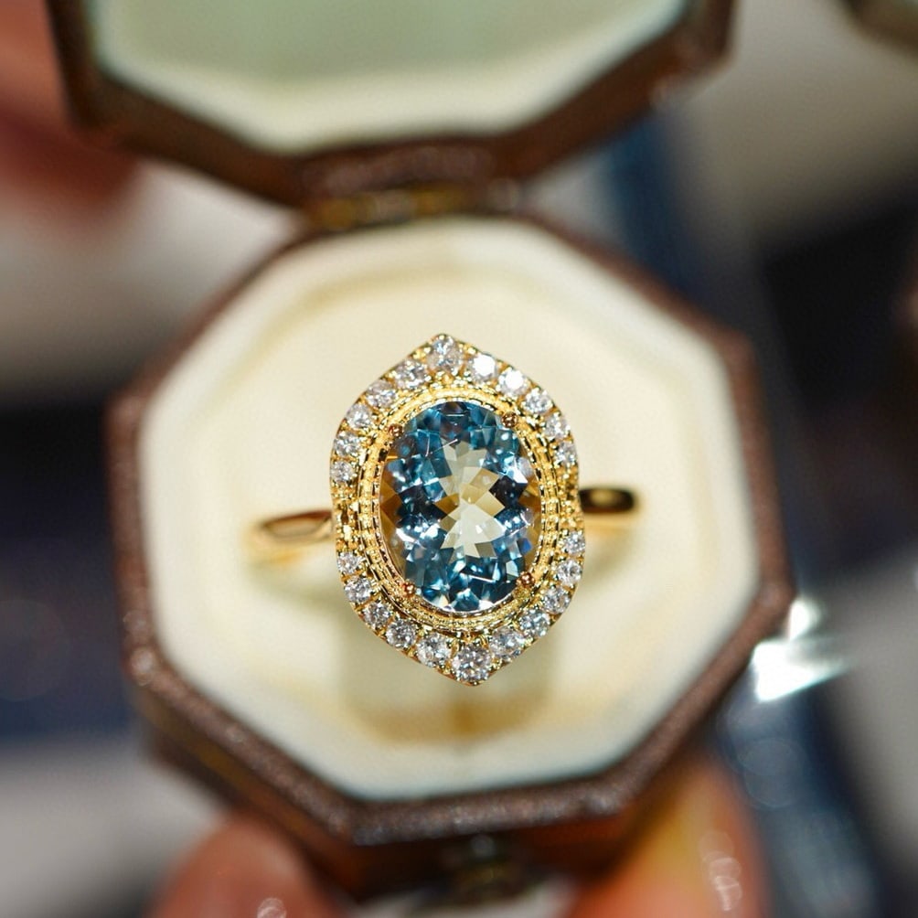 14k Gold 1.4 Ct Natural Aquamarine & Diamond Ring - 5