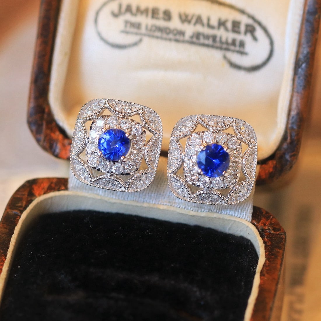 14k Gold 1.43 Ctw Natural Sapphire & Diamond Earrings - 3