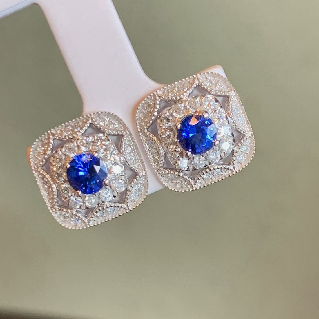 14k Gold 1.43 Ctw Natural Sapphire & Diamond Earrings - 5