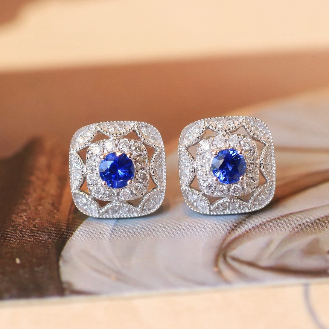 14k Gold 1.43 Ctw Natural Sapphire & Diamond Earrings - 7