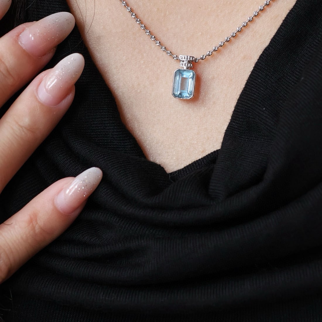 14k Gold 1.4 Ct Natural Aquamarine Pendant( Without Chain ) - 6