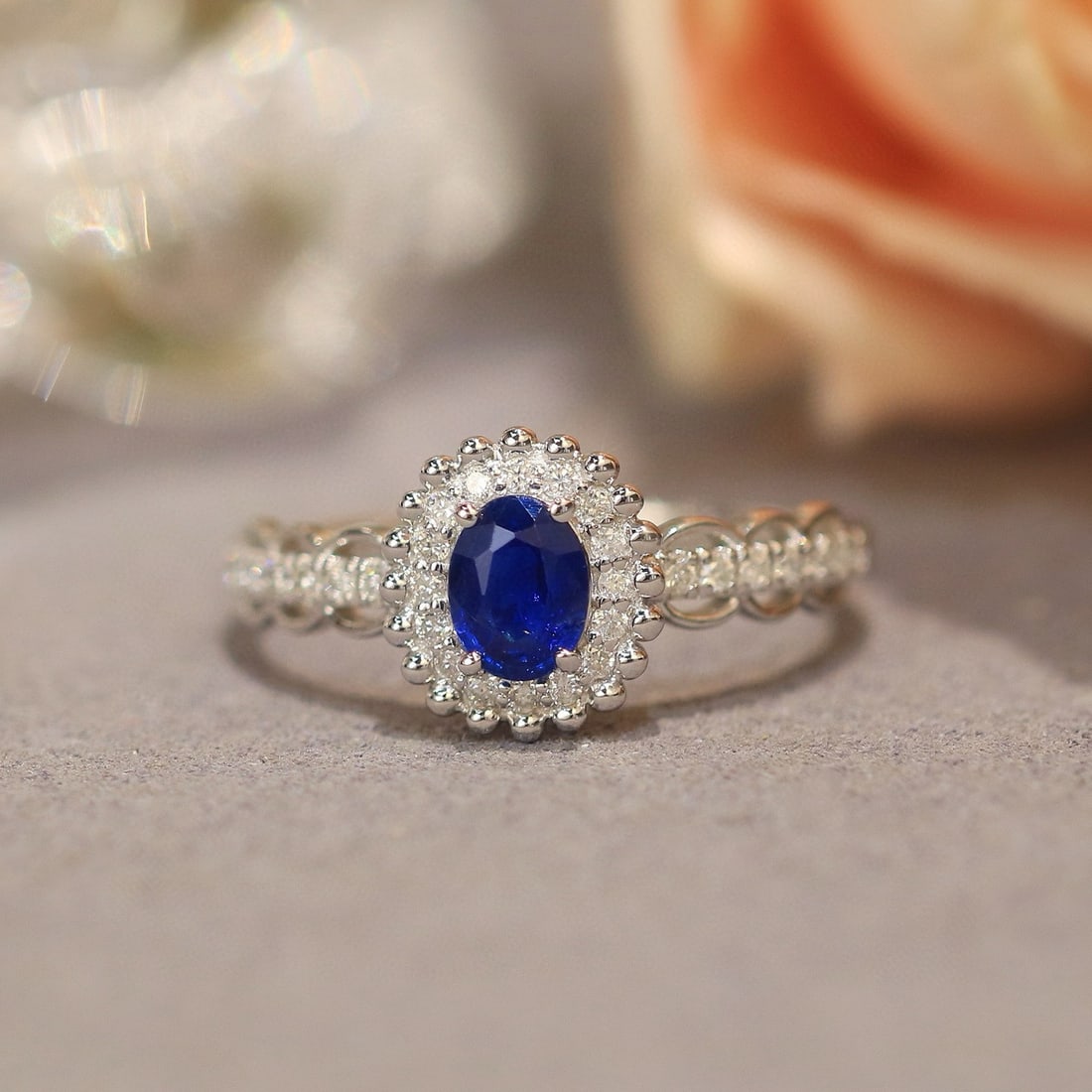 14k Gold 0.76 Ctw Natural Sapphire & Diamond Ring - 4