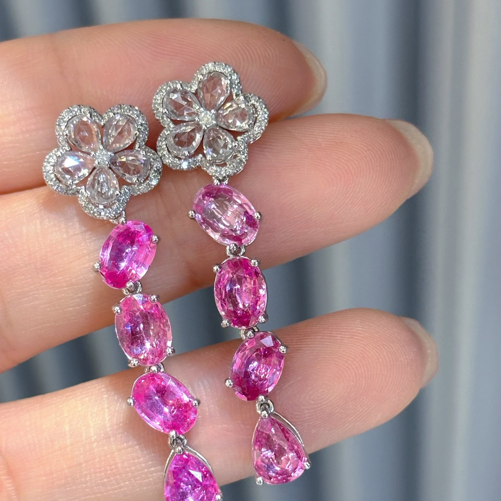 14k Gold 6.02 Ct Natural Sapphire & Diamond & Sapphire Earrings - 3