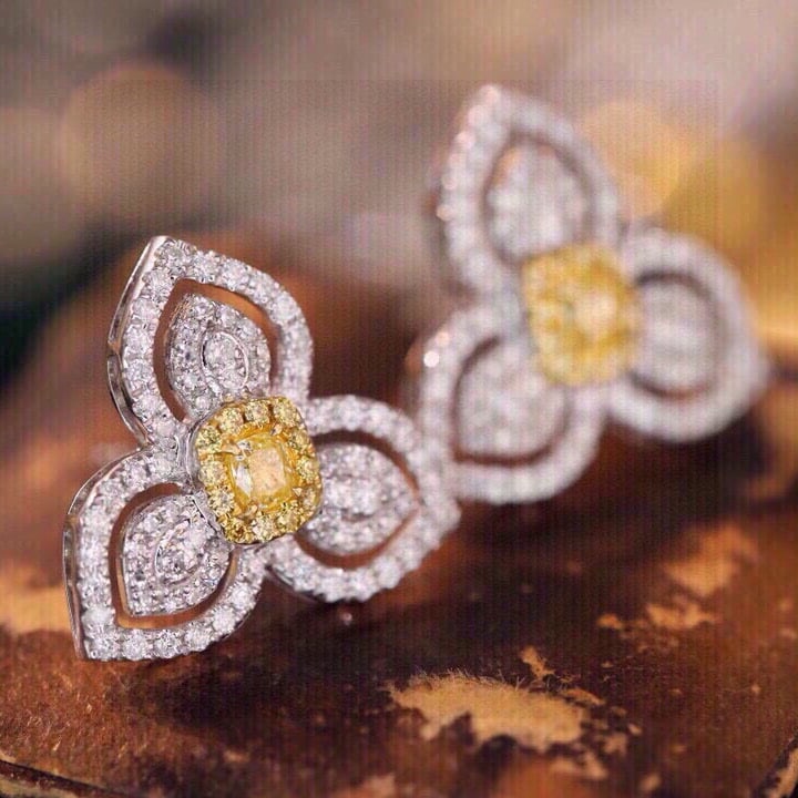 14k Gold 1.00 Ct Natural Color Diamond Earrings - 2
