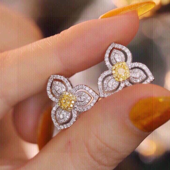14k Gold 1.00 Ct Natural Color Diamond Earrings - 5