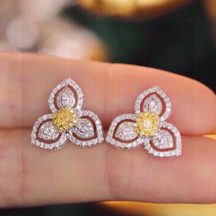 14k Gold 1.00 Ct Natural Color Diamond Earrings - 7