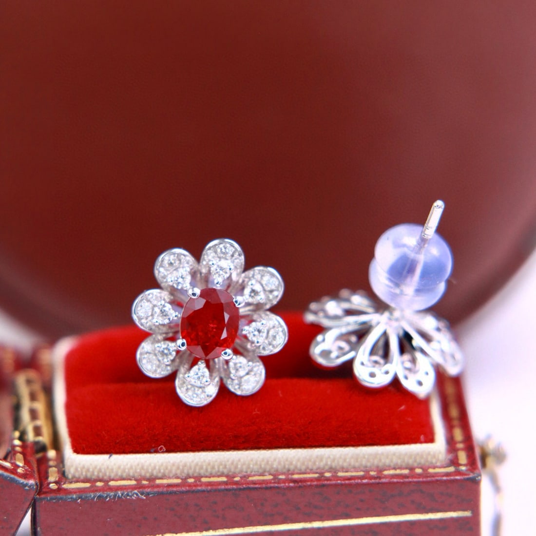 14k Gold 1.20 Ctw Natural Ruby & Diamond Earrings - 5