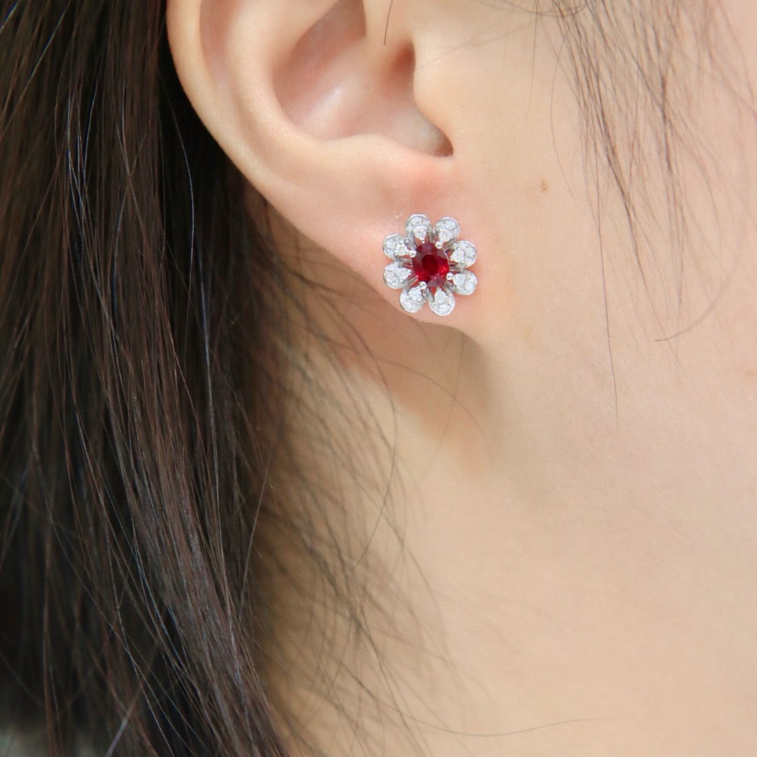 14k Gold 1.20 Ctw Natural Ruby & Diamond Earrings - 6