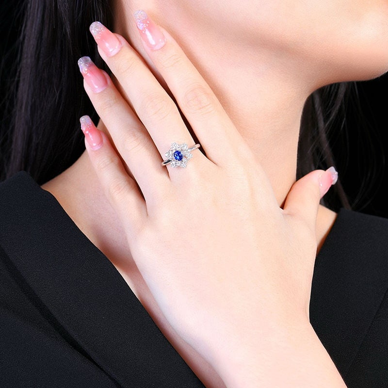 14k Gold 0.59 Ct Natural Sapphire & Diamond Ring - 7