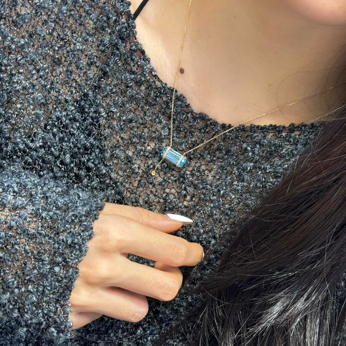 14k Gold 2.95 Ct Natural Aquamarine & Diamond Necklace - 2