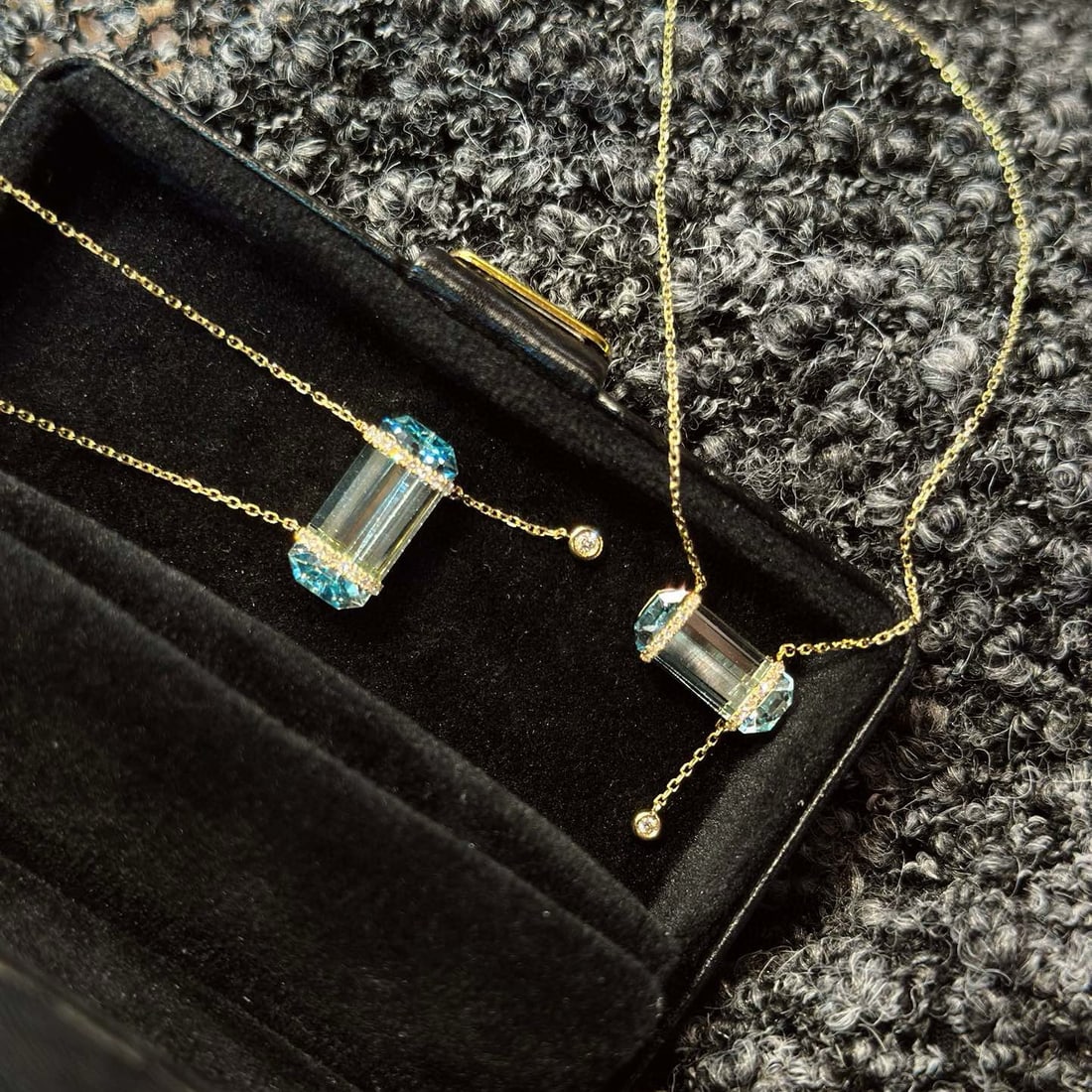 14k Gold 2.95 Ct Natural Aquamarine & Diamond Necklace - 3