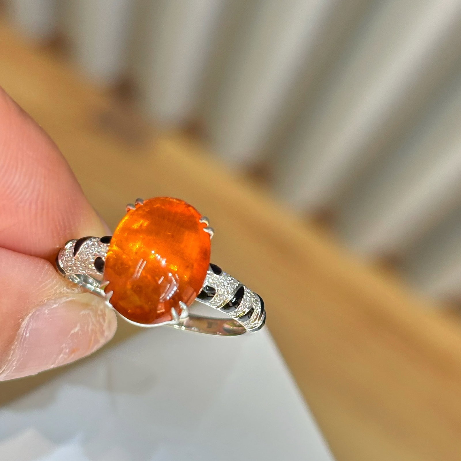 14k Gold 5 Ct Natural Spessartine & Diamond Ring - 3