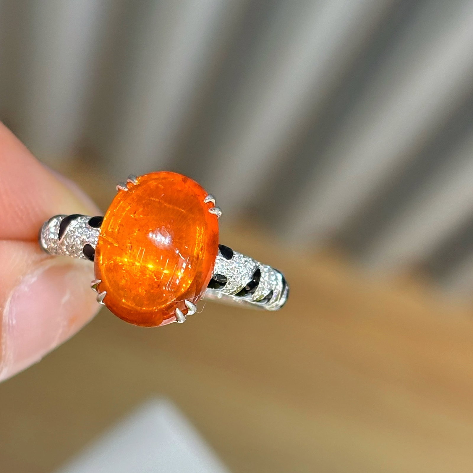 14k Gold 5 Ct Natural Spessartine & Diamond Ring - 4