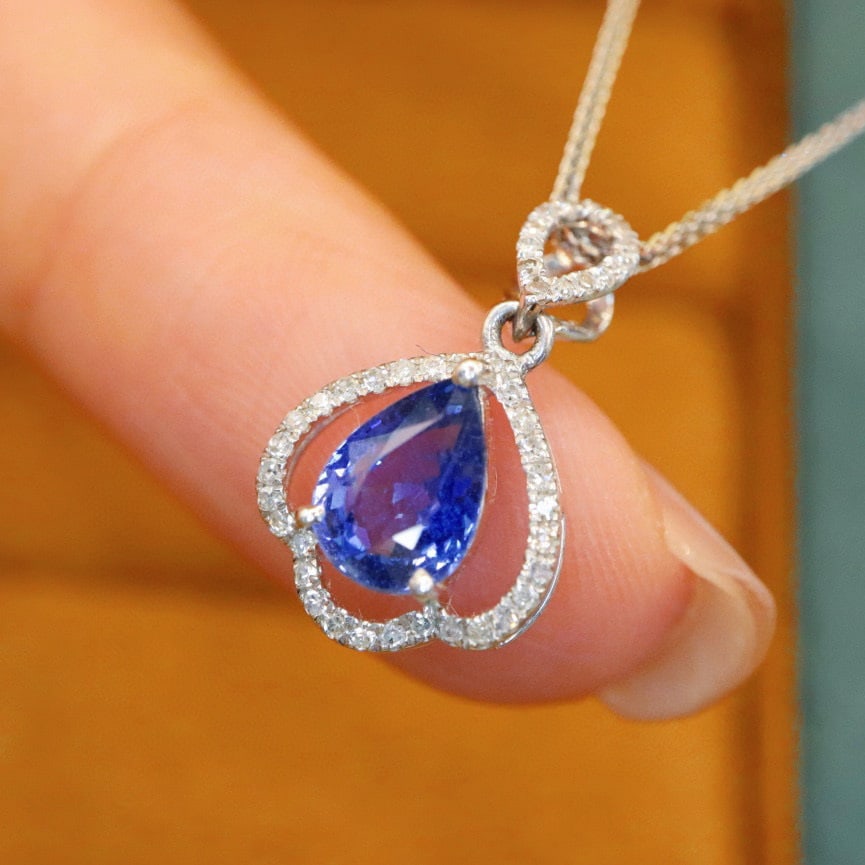 14k Gold 1.21 Ctw Natural Sapphire & Diamond Pendant( Without Chain ) - 2