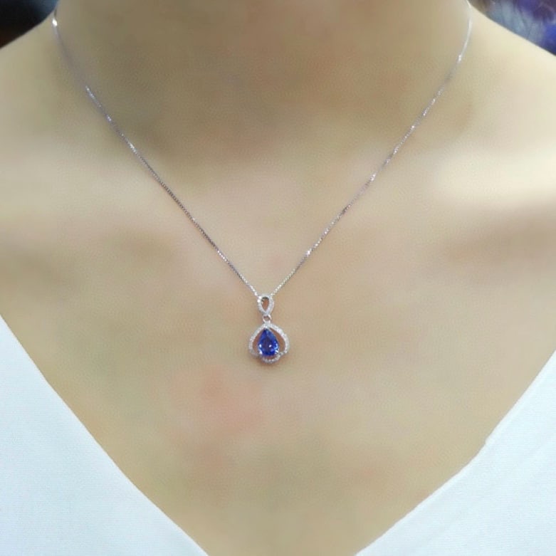 14k Gold 1.21 Ctw Natural Sapphire & Diamond Pendant( Without Chain ) - 6