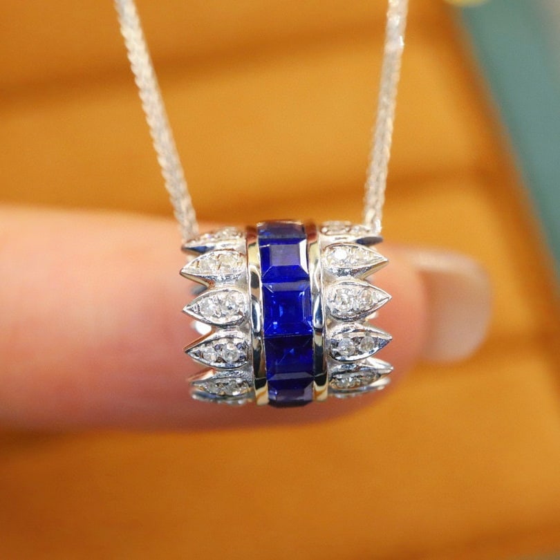 14k Gold 1.21 Ctw Natural Sapphire & Diamond Pendant( Without Chain ) - 7