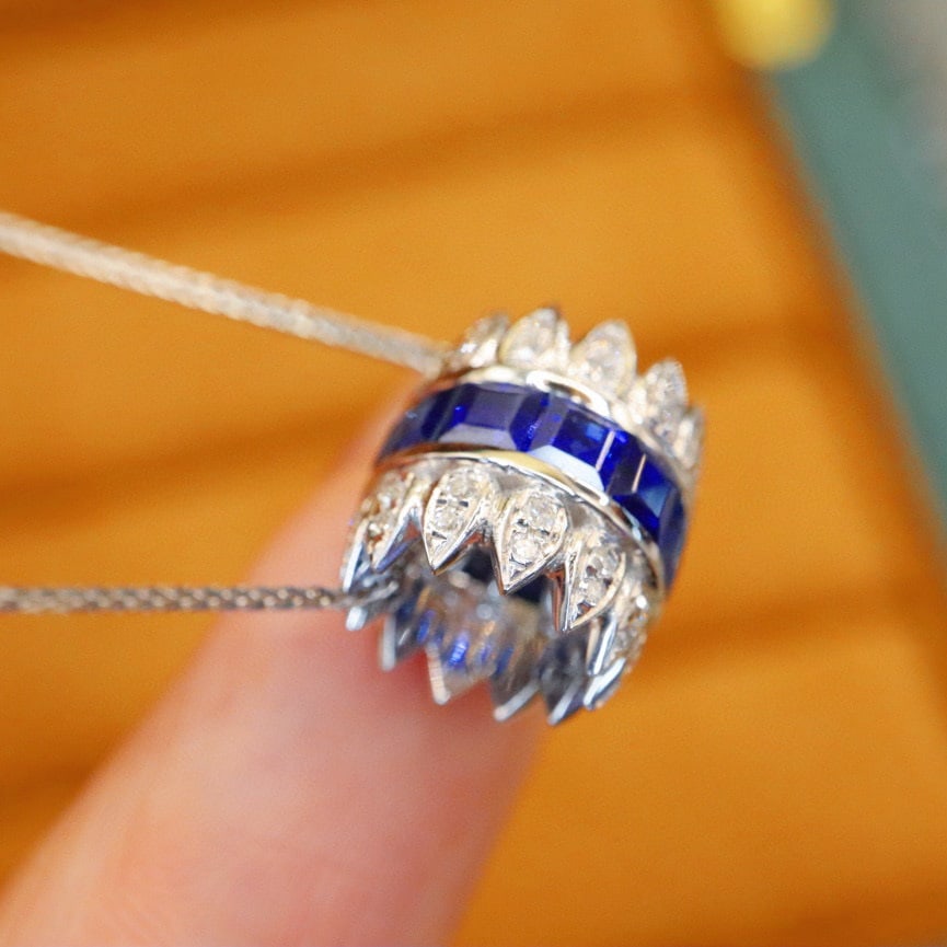 14k Gold 1.21 Ctw Natural Sapphire & Diamond Pendant( Without Chain ) - 8