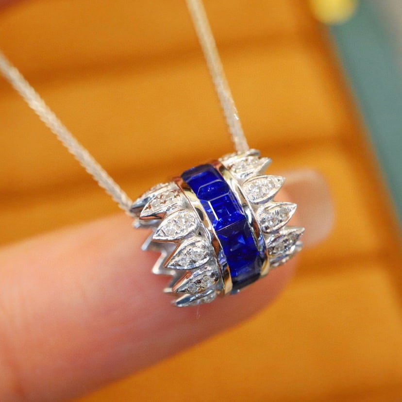 14k Gold 1.21 Ctw Natural Sapphire & Diamond Pendant( Without Chain ) - 9
