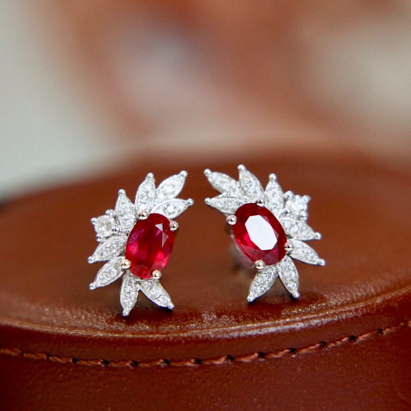 14k Gold 1.41 Ctw Natural Ruby & Diamond Earrings - 3
