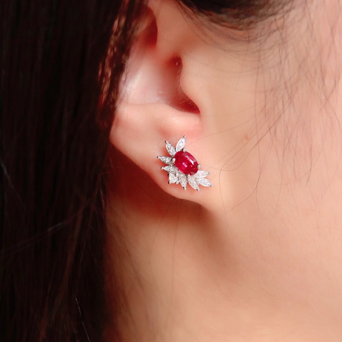 14k Gold 1.41 Ctw Natural Ruby & Diamond Earrings - 4