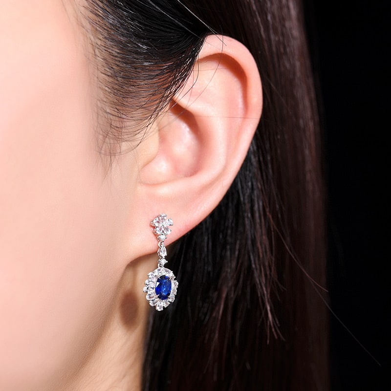 14k Gold 2.37 Ctw Vivid Blue Natural Sapphire & Sapphire Earrings - 6
