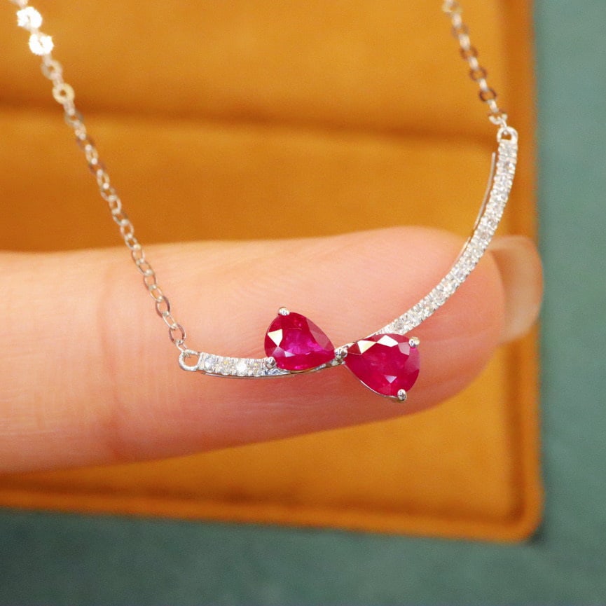 14k Gold 0.60 Ctw Natural Ruby & Diamond Necklace - 2