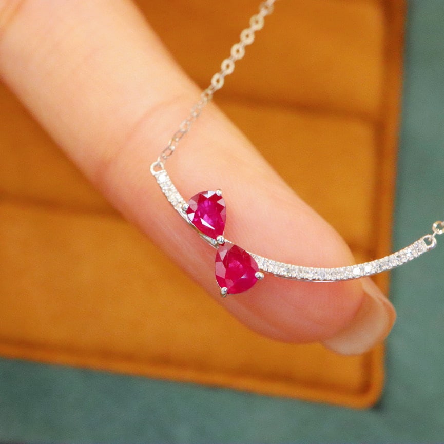 14k Gold 0.60 Ctw Natural Ruby & Diamond Necklace - 3