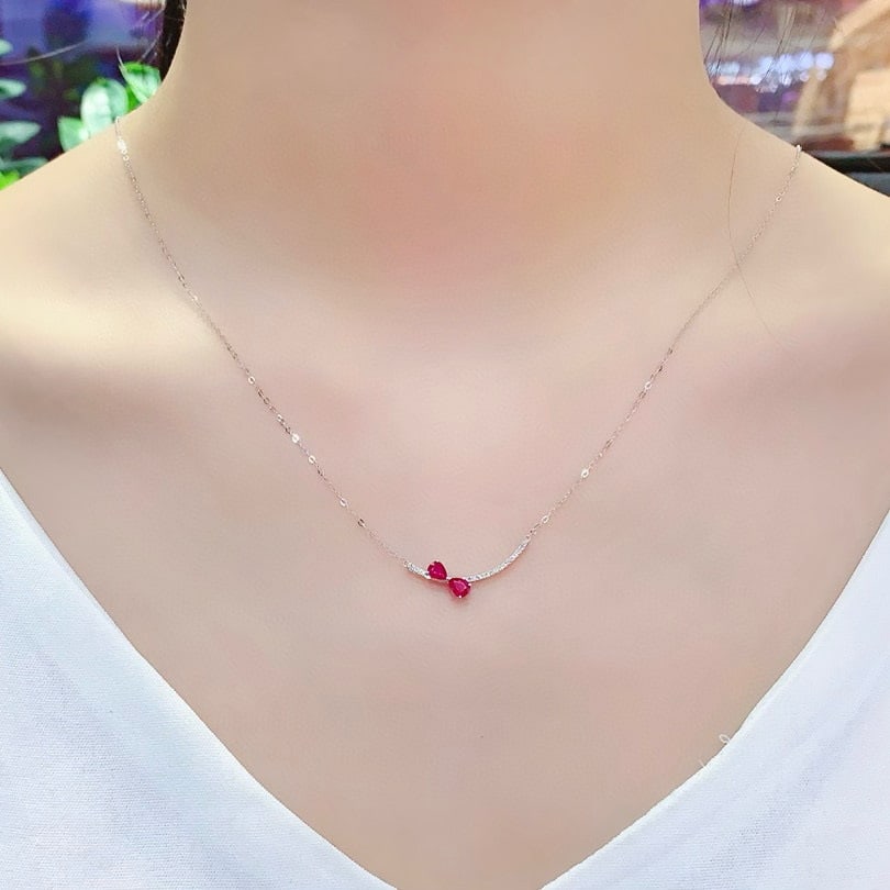 14k Gold 0.60 Ctw Natural Ruby & Diamond Necklace - 4