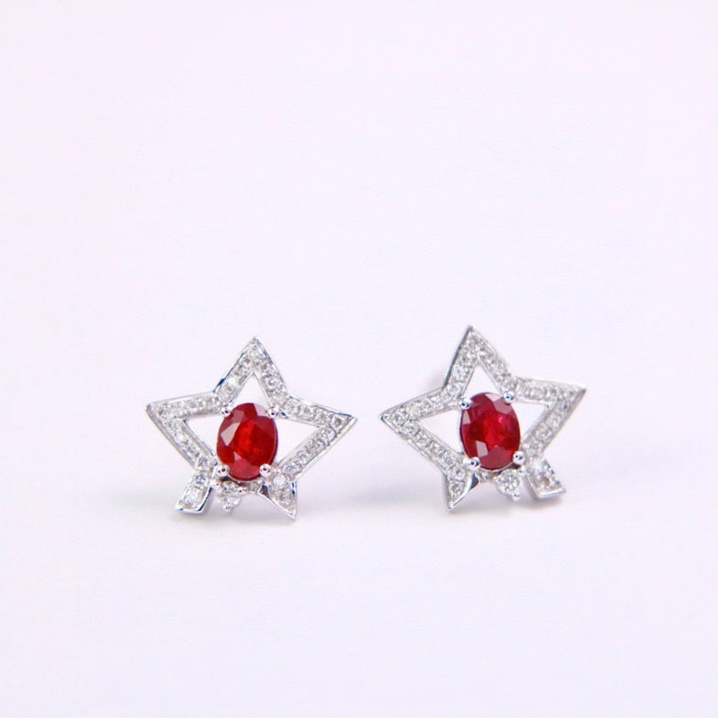 14k Gold 0.56 Ctw Natural Ruby & Diamond Earrings - 2