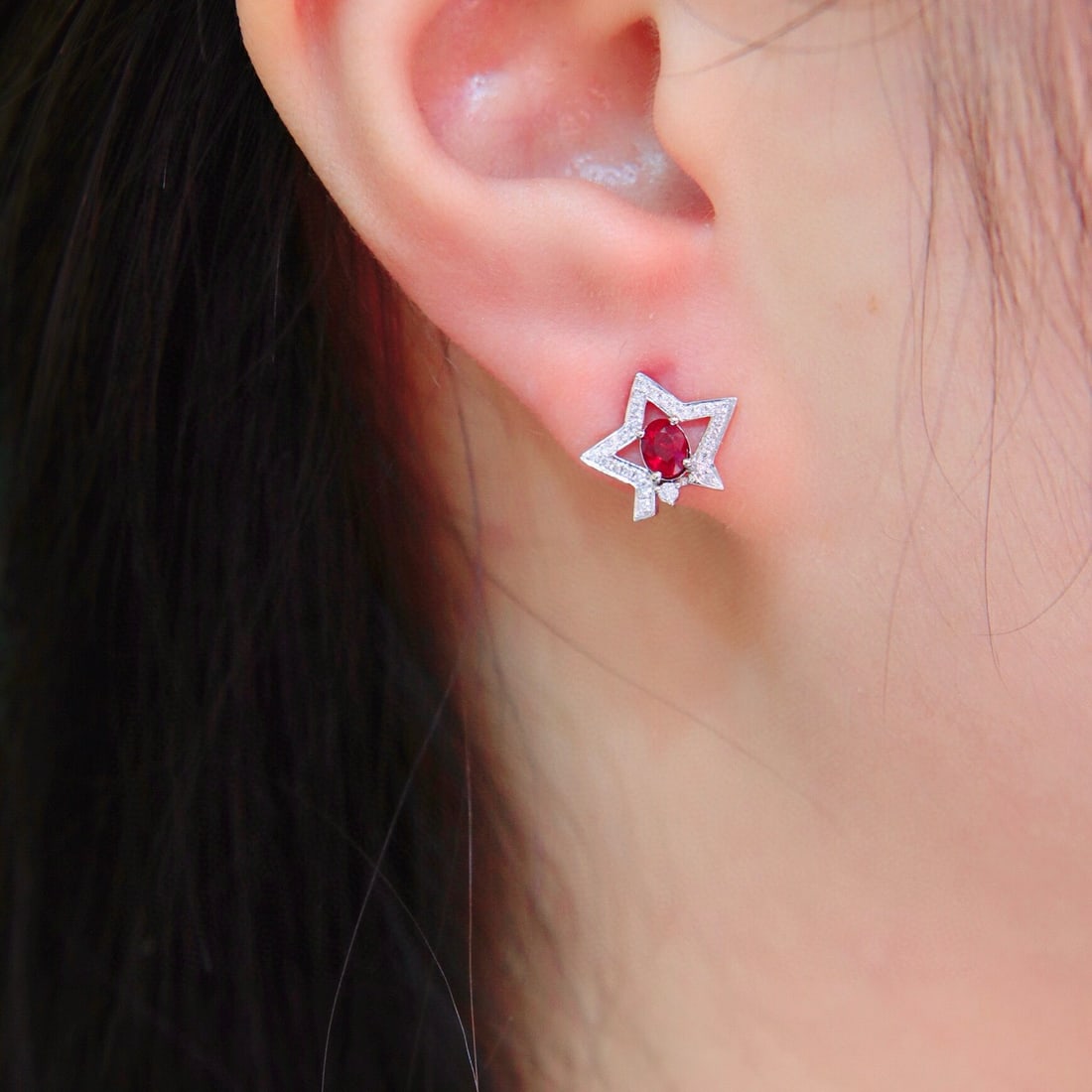 14k Gold 0.56 Ctw Natural Ruby & Diamond Earrings - 3