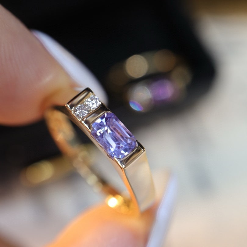14k Gold 0.6 Ct Natural Sapphire & Diamond Ring: Ref:230968131 // gold content:14k gold // ring size:7. 25us // // main gemstone:sapphire // shape:octagonal // carat weight:0. 6ct // color:purple // treatment:natural // // adjacent gemstone 2 :