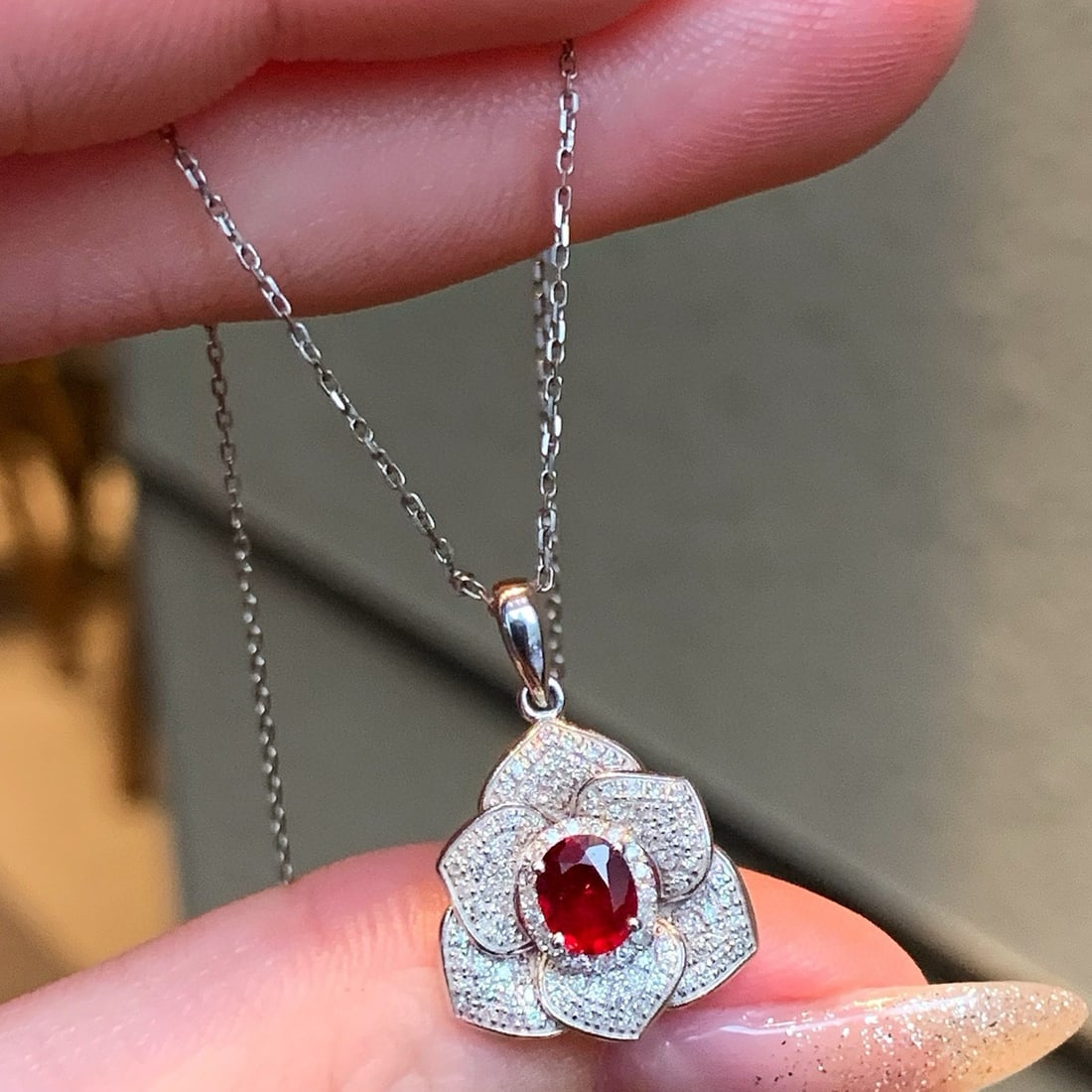 14k Gold 0.83 Ctw Vivid Red Natural Ruby & Diamond Pendant( Without Chain ) - 5