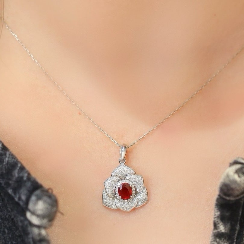14k Gold 0.83 Ctw Vivid Red Natural Ruby & Diamond Pendant( Without Chain ) - 7