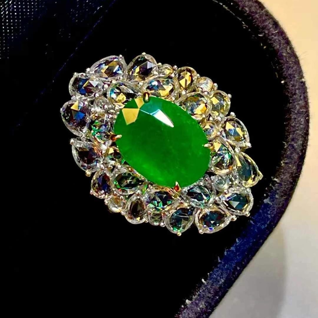14k Gold 3.35 Ct Vivid Green Natural Emerald & Sapphire Ring - 3