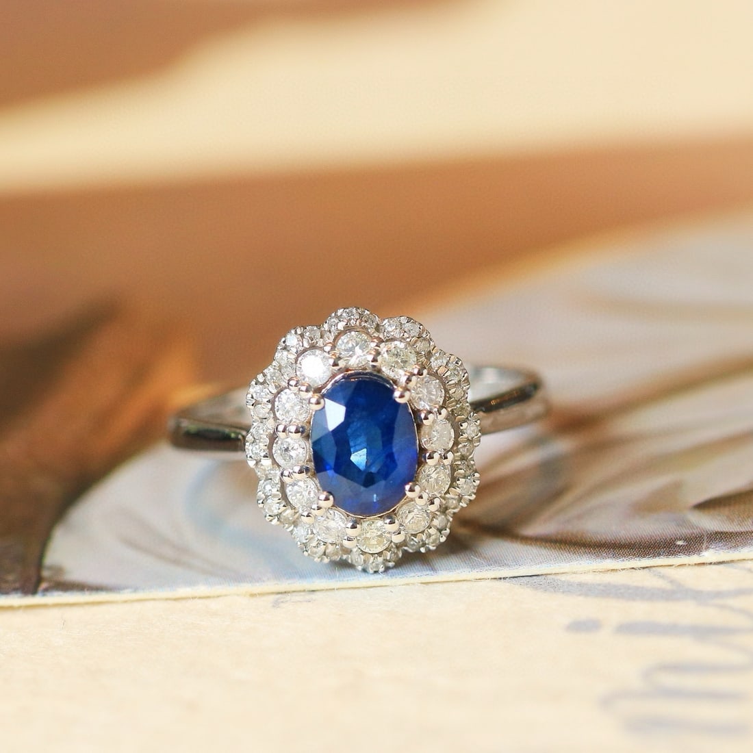 14k Gold 1.61 Ctw Natural Sapphire & Diamond Ring: Ref:230968136 // gold content:14k gold // ring size:7. 25us // // main gemstone:sapphire // shape:oval // carat weight:1. 20ct // color:royal blue // treatment:natural // // adjacent gemstone 2 :