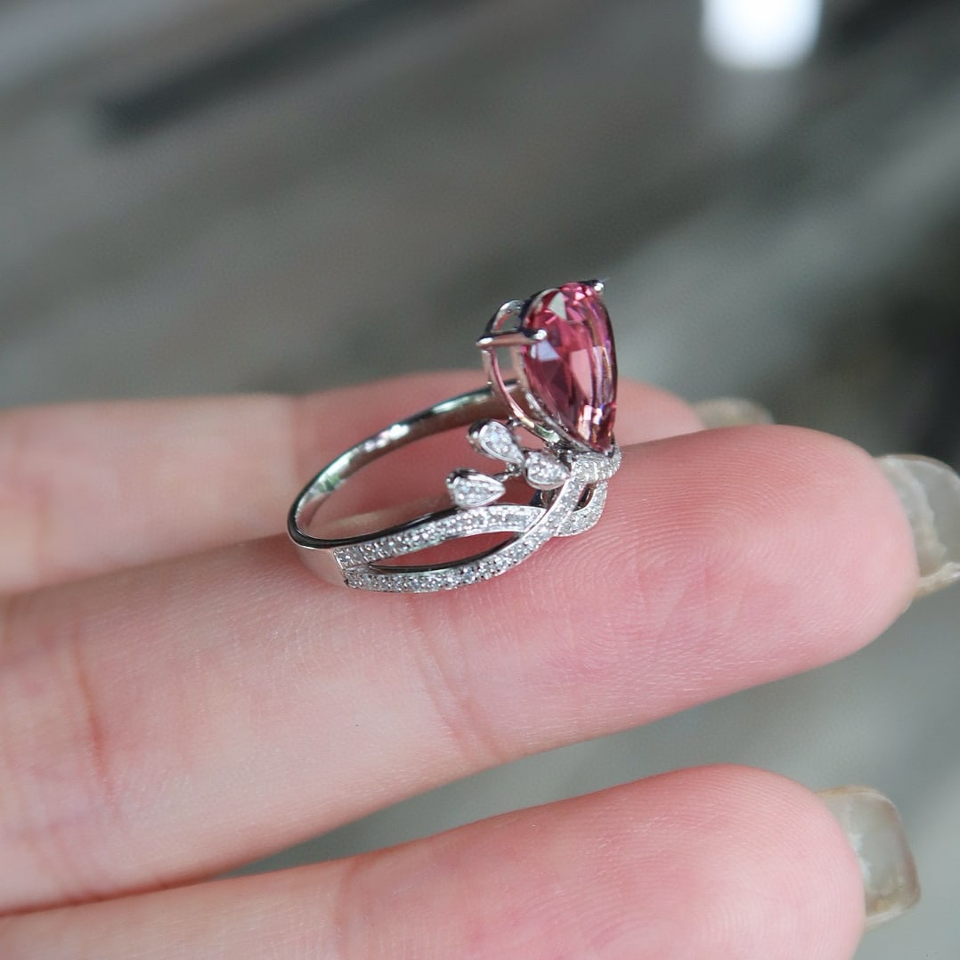 14k Gold 1.5 Ct Natural Tourmaline & Diamond Ring - 3