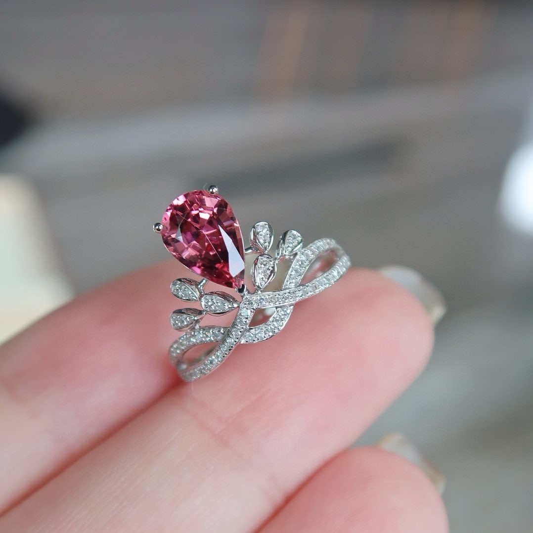 14k Gold 1.5 Ct Natural Tourmaline & Diamond Ring - 5