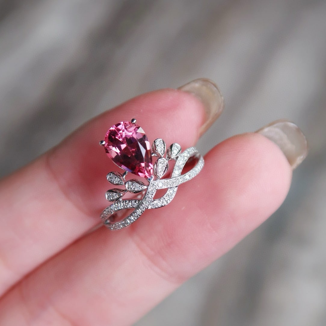 14k Gold 1.5 Ct Natural Tourmaline & Diamond Ring - 7