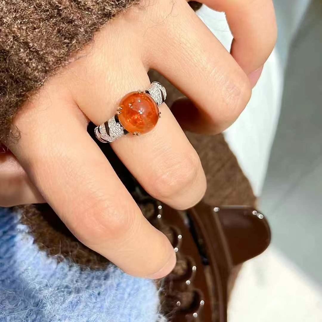 14k Gold 6.35 Ct Natural Spessartine & Diamond Ring - 2