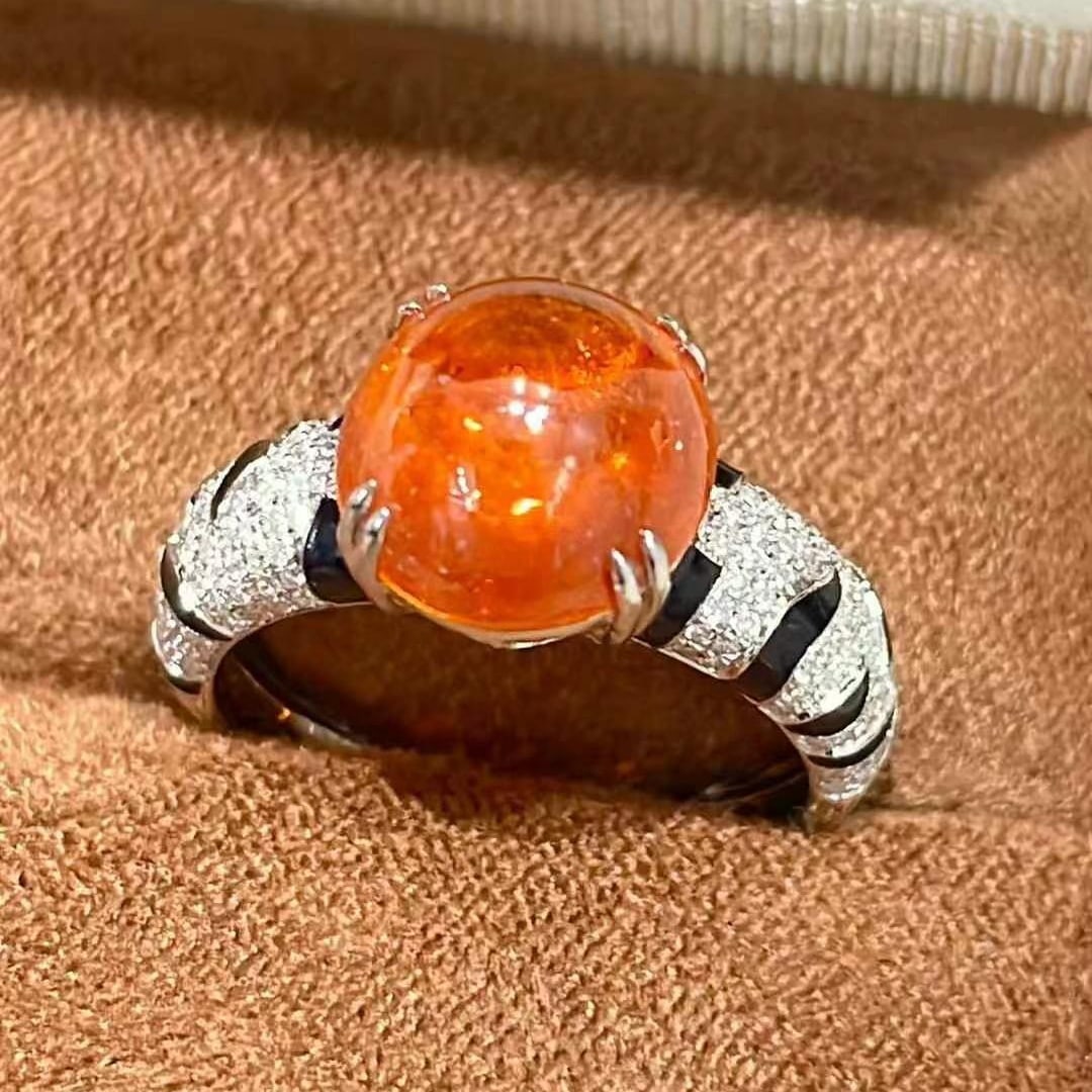 14k Gold 6.35 Ct Natural Spessartine & Diamond Ring - 3