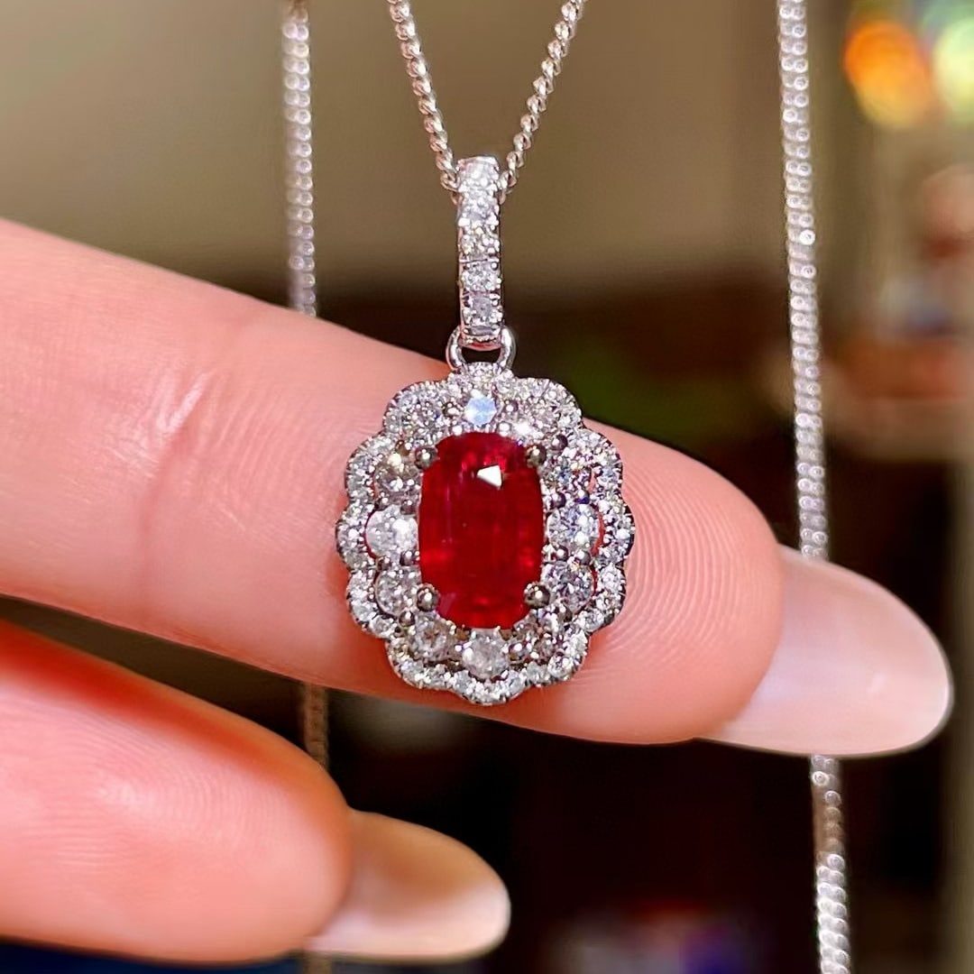 14k Gold 1.55 Ctw Natural Ruby & Diamond Pendant( Without Chain ): Ref:230968163 // gold content:14k gold // main gemstone:ruby // shape:oval // carat weight:1. 05ct // color:pigeonblood red // treatment:natural // // adjacent gemstone 2 : diamond // shape:round //