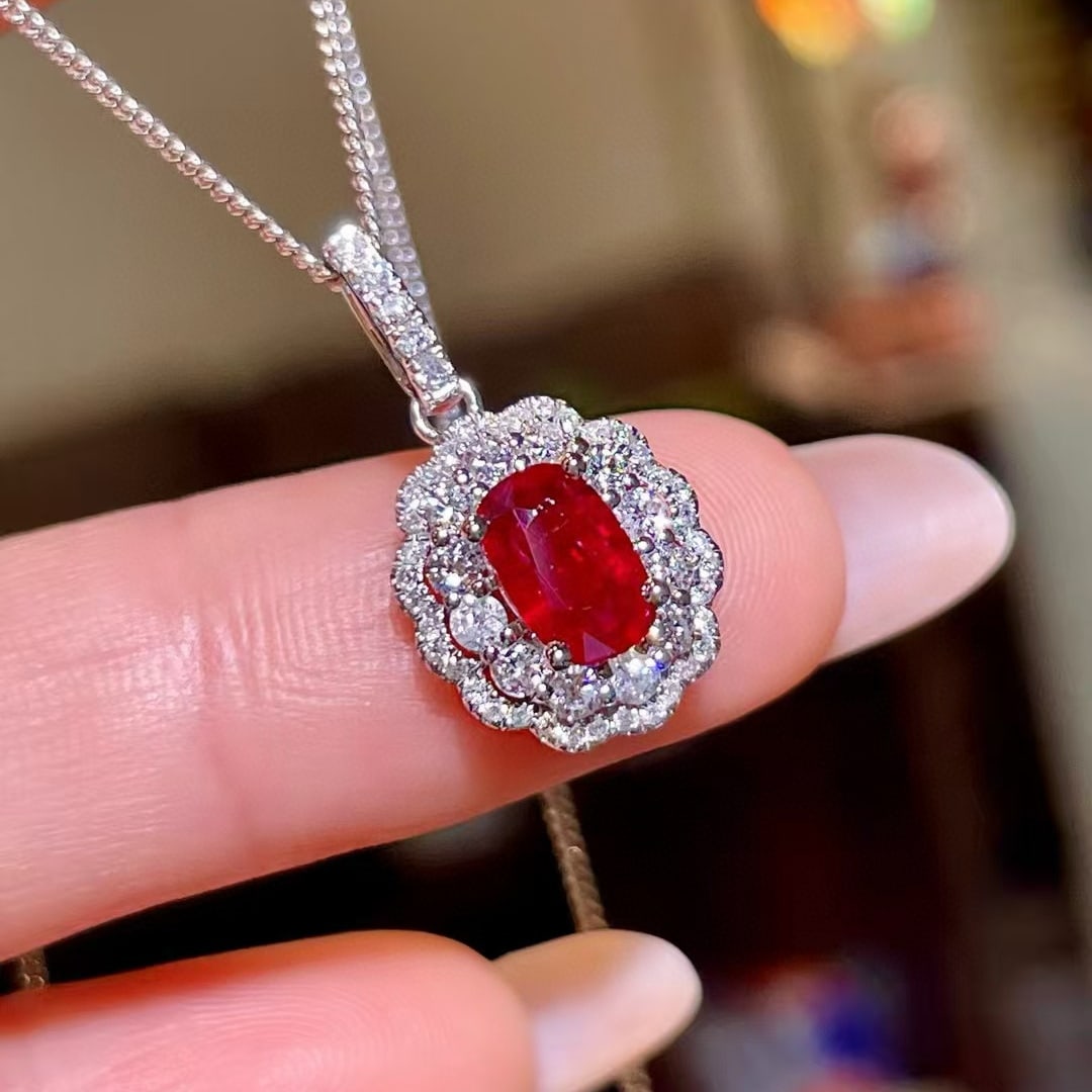 14k Gold 1.55 Ctw Natural Ruby & Diamond Pendant( Without Chain ) - 2