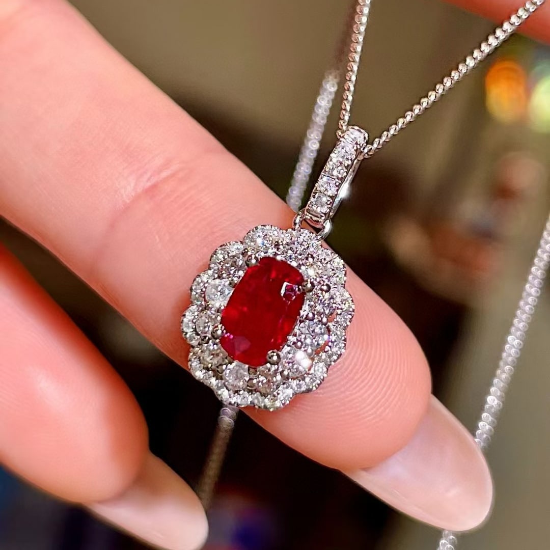14k Gold 1.55 Ctw Natural Ruby & Diamond Pendant( Without Chain ) - 3