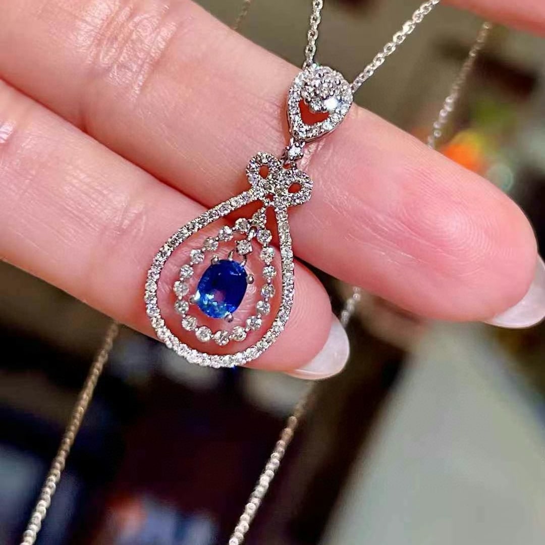 14k Gold 1.07 Ctw Natural Sapphire & Diamond Pendant( Without Chain ) - 3